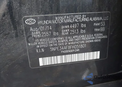 2015 Hyundai Sonata Sport z USA, uszkodzony, nr VIN 5NPE34AF8FH051801